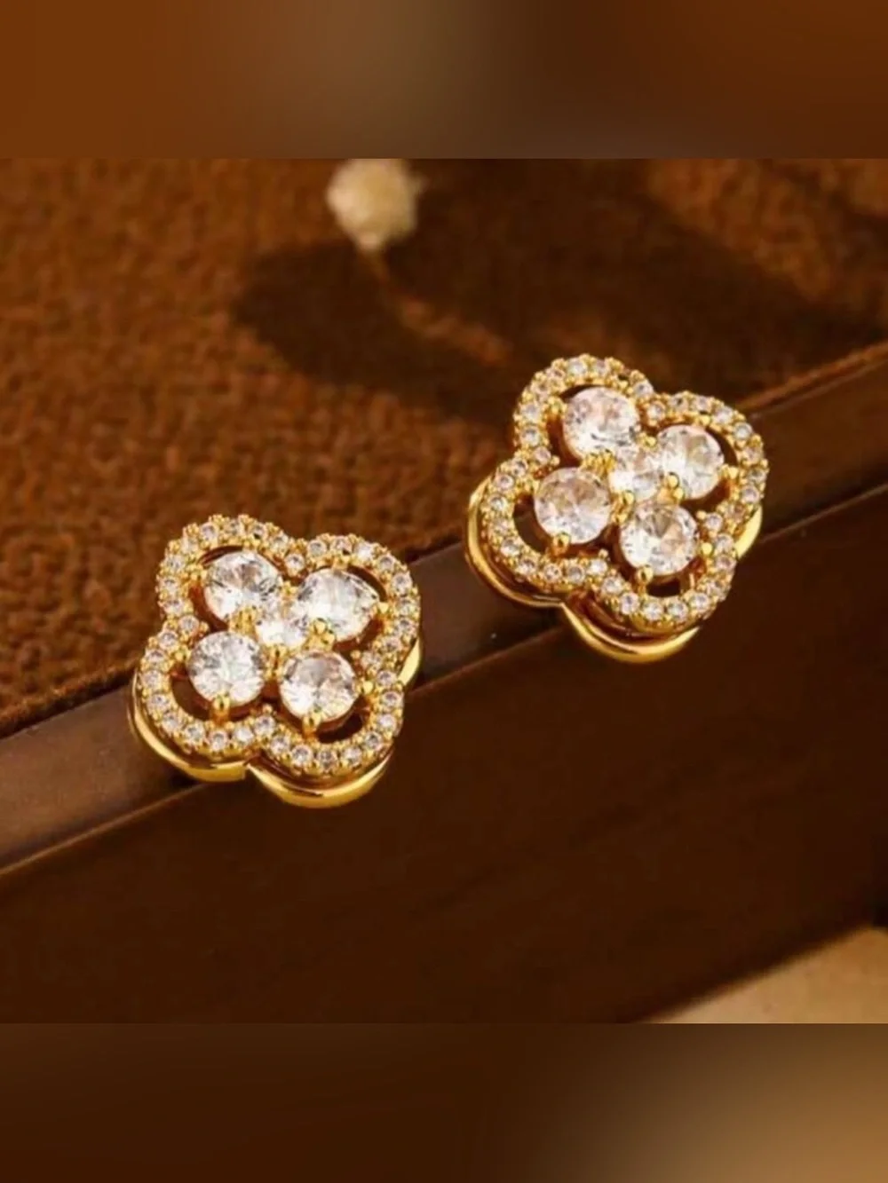 Gold Plated Stainless Steel Clover Stud Earrings Flower Earrings